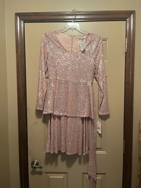 Sequin Peplum V-Neck Dress - Blush Pink Dolly Parton Costume